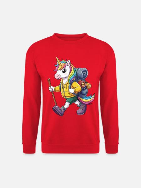 Süßer Einhorn-Wander-Camping-Abenteuer-Rucksacktourist. - Unisex Pullover - Rot