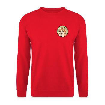 Cozy Cat Kaffeetasse Moment - Unisex Pullover - Rot - Vorne - Alina (178cm) & Michal (187cm)