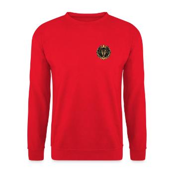 Geometrisches Kronenwolf-Emblem - Unisex Pullover - Rot - Vorne - Alina (178cm) & Michal (187cm)