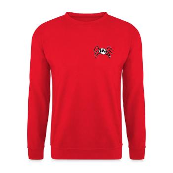 Niedliche Spinne – Handgezeichnetes Halloween-Design - Unisex Pullover - Rot - Vorne - Alina (178cm) & Michal (187cm)