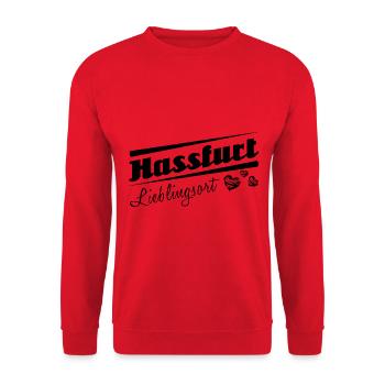 Hassfurt - Lieblingsort mit Stadtnamen - Unisex Pullover - Rot - Vorne - Alina (178cm) & Michal (187cm)