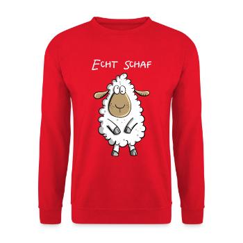 Echt Schaf I Cooles Schäfchen Comic Geschenk Fun - Unisex Pullover - Rot - Vorne - Alina (178cm) & Michal (187cm)