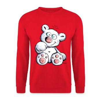 Cute White Teddy Bear - Unisex Sweatshirt - red - Front - Alina (178cm) & Michal (187cm)