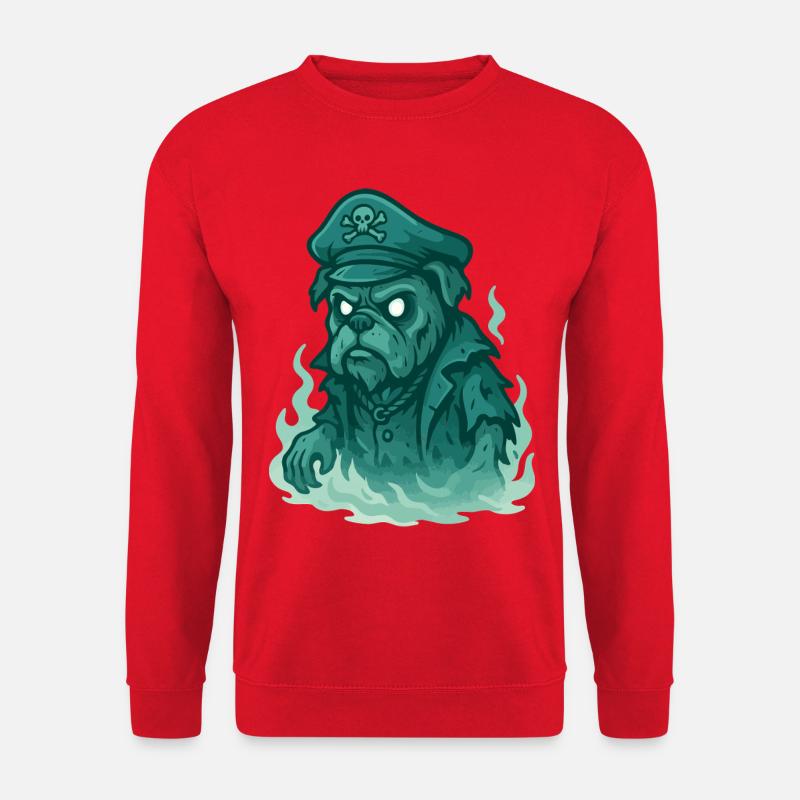Ghost Bulldog Kapitän mit leuchtenden Augen Kunst - Unisex Pullover - Rot