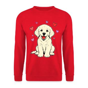 Golden_Retriever_Welpen_sitzend_Herz_beige - Unisex Pullover - Rot - Vorne - Alina (178cm) & Michal (187cm)