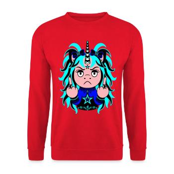 Frostbite: Frostig-blaues EinZORN mit Mittelfinger - Unisex Pullover - Rot - Vorne - Alina (178cm) & Michal (187cm)