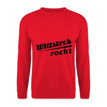 Wittstock rockt - Textdesign mit Stadtnamen - Unisex Pullover - Rot - Vorne - Alina (178cm) & Michal (187cm)