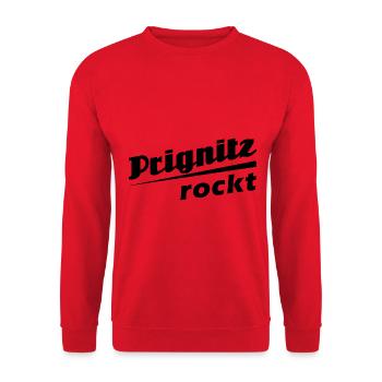 Prignitz rockt - Textdesign mit Stadtnamen - Unisex Pullover - Rot - Vorne - Alina (178cm) & Michal (187cm)