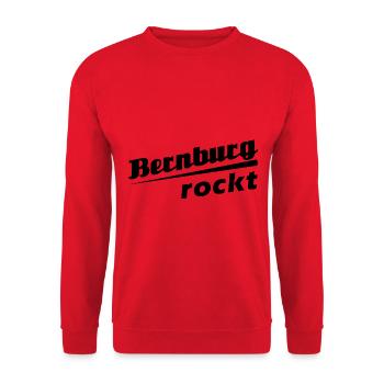 Bernburg rockt - Textdesign mit Stadtnamen - Unisex Pullover - Rot - Vorne - Alina (178cm) & Michal (187cm)