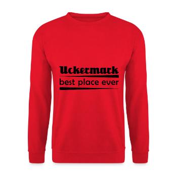 Uckermark - Stadt best place ever - Unisex Pullover - Rot - Vorne - Alina (178cm) & Michal (187cm)