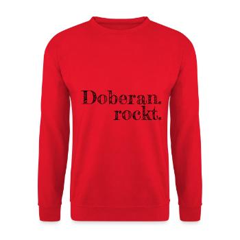 Doberan rockt - Textdesign mit Stadtnamen - Unisex Pullover - Rot - Vorne - Alina (178cm) & Michal (187cm)