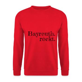 Bayreuth rockt - Textdesign mit Stadtnamen - Unisex Pullover - Rot - Vorne - Alina (178cm) & Michal (187cm)