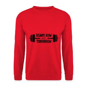 Slogan pour la motivation : Commencez maintenant, pas demain - Sweat-shirt Unisexe - rouge - Devant - Alina (178cm) & Michal (187cm)