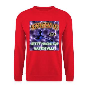 Enfin 18 - Boutique WoW - 2023 - Sweat-shirt Unisexe - rouge - Devant - Alina (178cm) & Michal (187cm)