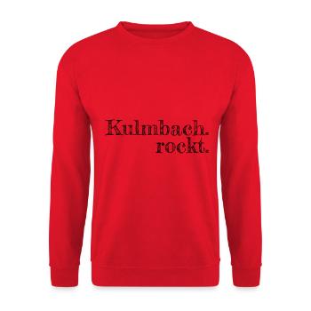 Kulmbach rockt - Textdesign mit Stadtnamen - Unisex Pullover - Rot - Vorne - Alina (178cm) & Michal (187cm)