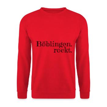 Böblingen rockt - Textdesign mit Stadtnamen - Unisex Pullover - Rot - Vorne - Alina (178cm) & Michal (187cm)