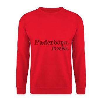 Paderborn rockt - Textdesign mit Stadtnamen - Unisex Pullover - Rot - Vorne - Alina (178cm) & Michal (187cm)