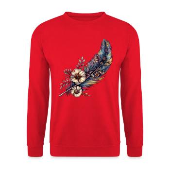 Feder mit toller Verzierung - Unisex Pullover - Rot - Vorne - Alina (178cm) & Michal (187cm)