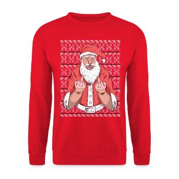 Pull de Noël laid Père Noël - Sweat-shirt Unisexe - rouge - Devant - Alina (178cm) & Michal (187cm)