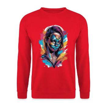 Colourfully veiled: The mask wearer - Unisex Sweatshirt - red - Front - Alina (178cm) & Michal (187cm)