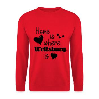 Zuhause in Wolfsburg - Home is where Wolfsburg is - Unisex Pullover - Rot - Vorne - Alina (178cm) & Michal (187cm)