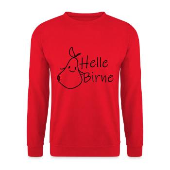 Helle Birne – Für Leute mit Köpfchen und Ideen - Unisex Pullover - Rot - Vorne - Alina (178cm) & Michal (187cm)