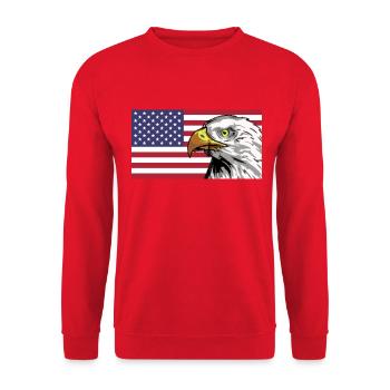 Amerika Flagge mit Adler personalisierbar - Unisex Pullover - Rot - Vorne - Alina (178cm) & Michal (187cm)