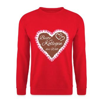 Lebkuchenherz rose beste Kollegin der Welt - Unisex Pullover - Rot - Vorne - Alina (178cm) & Michal (187cm)