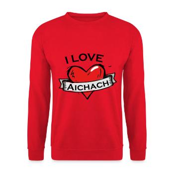 Aichach - Ich liebe Stadtnamen in Tattoo Stil - Unisex Pullover - Rot - Vorne - Alina (178cm) & Michal (187cm)