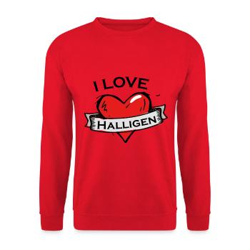 Halligen - Ich liebe Stadtnamen in Tattoo Stil - Unisex Pullover - Rot - Vorne - Alina (178cm) & Michal (187cm)