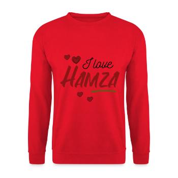 Valentinstag - I Love Hamza Ich liebe Herz Namen - Unisex Pullover - Rot - Vorne - Alina (178cm) & Michal (187cm)