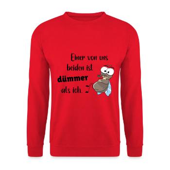 Sprüche Einer von uns beiden ist dümmer als ich - Unisex Pullover - Rot - Vorne - Alina (178cm) & Michal (187cm)