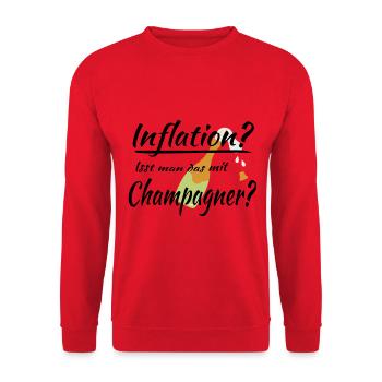 Lustiger Spruch: Inflation zum - Unisex Pullover - Rot - Vorne - Alina (178cm) & Michal (187cm)