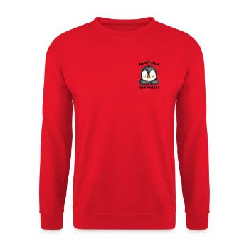 Klassentier Pinguin "Weckt mich zur Pause!" - Unisex Pullover - Rot - Vorne - Alina (178cm) & Michal (187cm)
