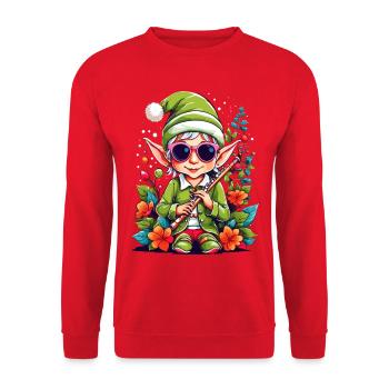 Elf with flute - Unisex Sweatshirt - red - Front - Alina (178cm) & Michal (187cm)