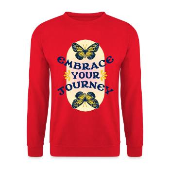 Embrace Your Journey – Butterfly Retro - Unisex Sweatshirt - red - Front - Alina (178cm) & Michal (187cm)