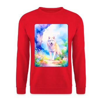 Loup blanc entouré de fleurs - Sweat-shirt Unisexe - rouge - Devant - Alina (178cm) & Michal (187cm)