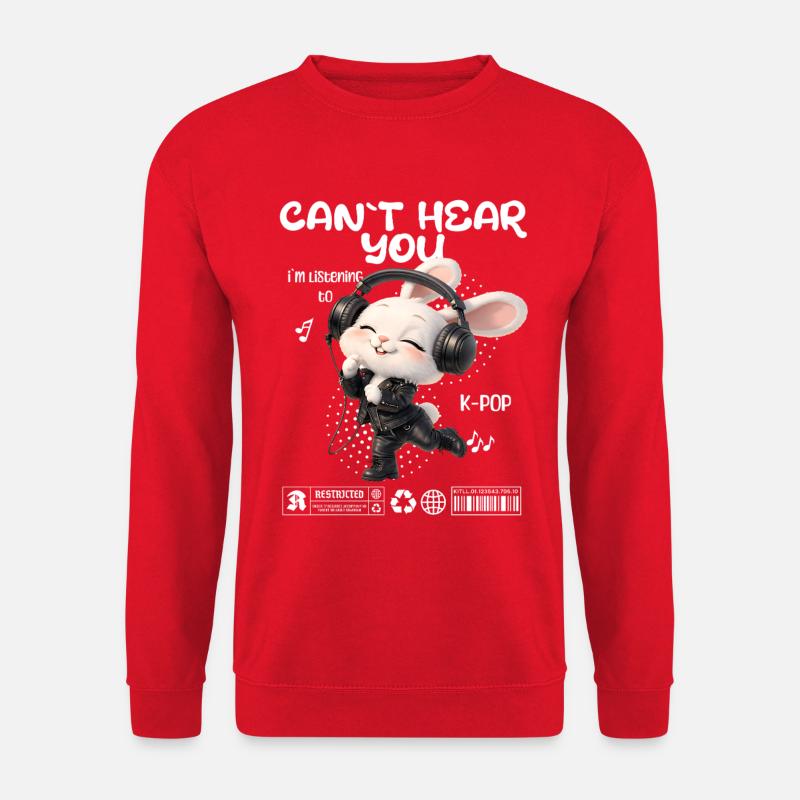 Un lapin K-Pop avec des écouteurs - Sweat-shirt Unisexe - rouge