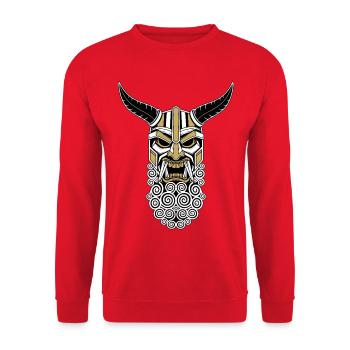 Masque Viking Guerrier Or et Blanc Totem Nordique - Sweat-shirt Unisexe - rouge - Devant - Alina (178cm) & Michal (187cm)