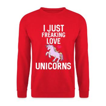 I Freaking Love Unicorns Gift - Unisex Sweatshirt - red - Front - Alina (178cm) & Michal (187cm)