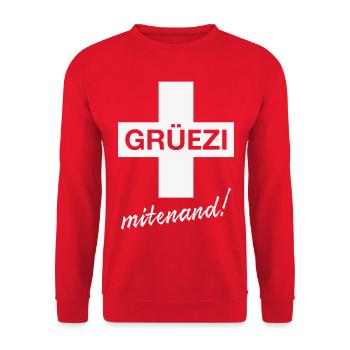 Grüezi Mitenand! (Schweizerfahne / Schweiz) - Unisex Pullover - Rot - Vorne - Alina (178cm) & Michal (187cm)