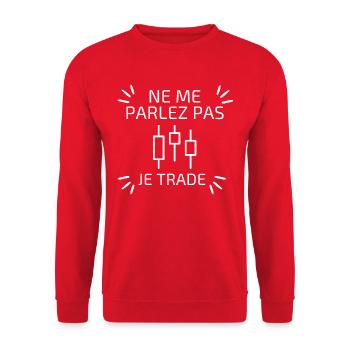 NE ME PARLEZ PAS Je trade - Sweat-shirt Unisexe - rouge - Devant - Alina (178cm) & Michal (187cm)