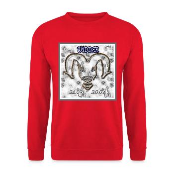 Sternzeichen Widder - Abbild - 2023 - Unisex Pullover - Rot - Vorne - Alina (178cm) & Michal (187cm)