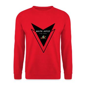 REITE JETZT - ATME SPÄTER - Nr. 2 Reitersprüche - Unisex Pullover - Rot - Vorne - Alina (178cm) & Michal (187cm)