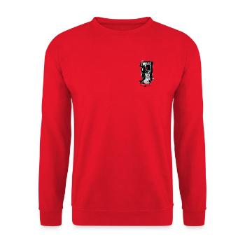 Skelett am Retro Arcade Herzschmerz - Unisex Pullover - Rot - Vorne - Alina (178cm) & Michal (187cm)