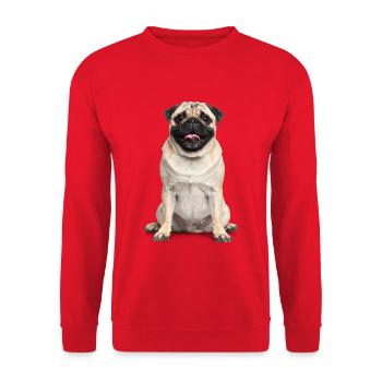 Mops – Charmant, knuffig & voller Liebe! - Unisex Pullover - Rot - Vorne - Alina (178cm) & Michal (187cm)