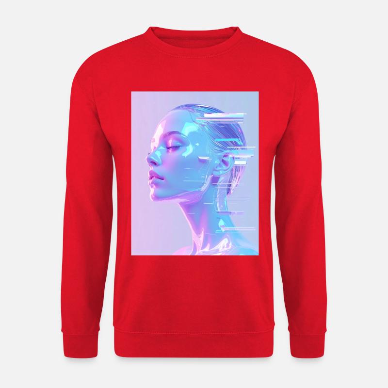 Holographisches Glitch-Porträt - Unisex Pullover - Rot