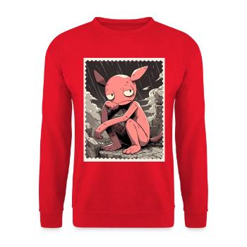 Rosa Kreatur im Regen - Unisex Pullover - Rot - Vorne - Alina (178cm) & Michal (187cm)