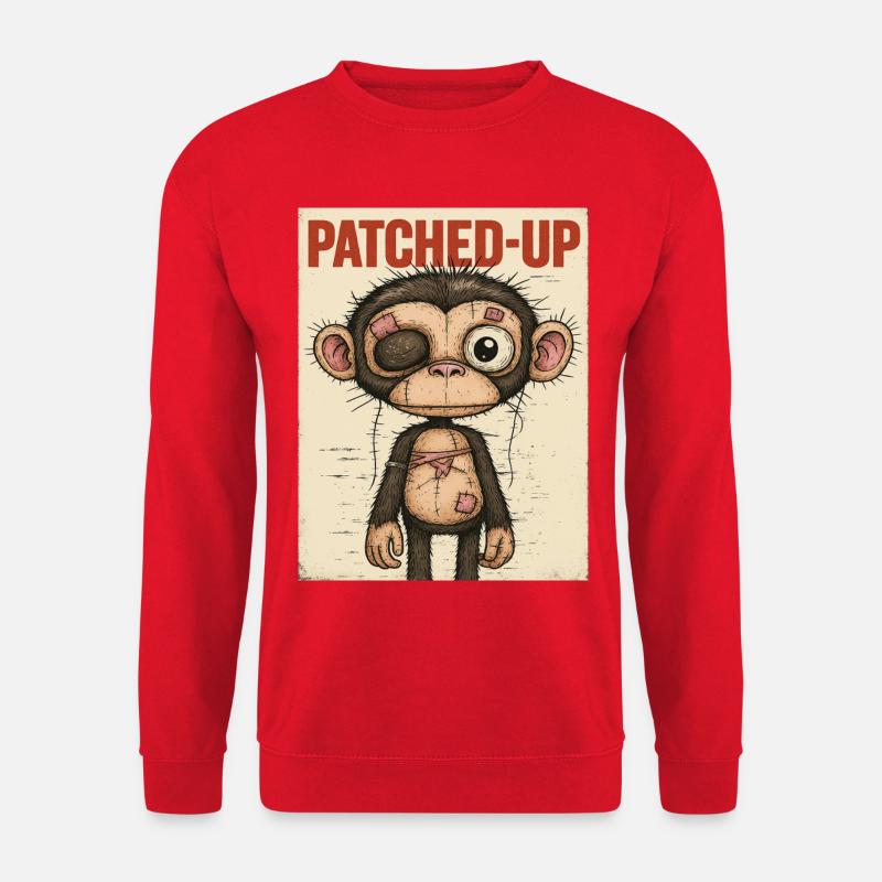 Patchwork Affe: Gepatcht und Tapfer - Unisex Pullover - Rot