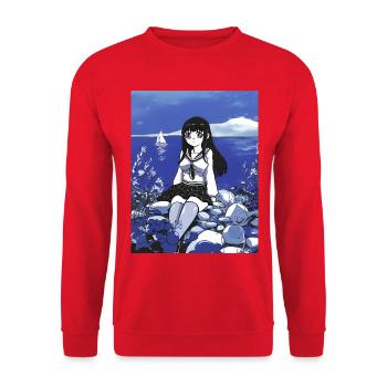 Seemann Mädchen Schulmädchen am Meeres in Blau - Unisex Pullover - Rot - Vorne - Alina (178cm) & Michal (187cm)